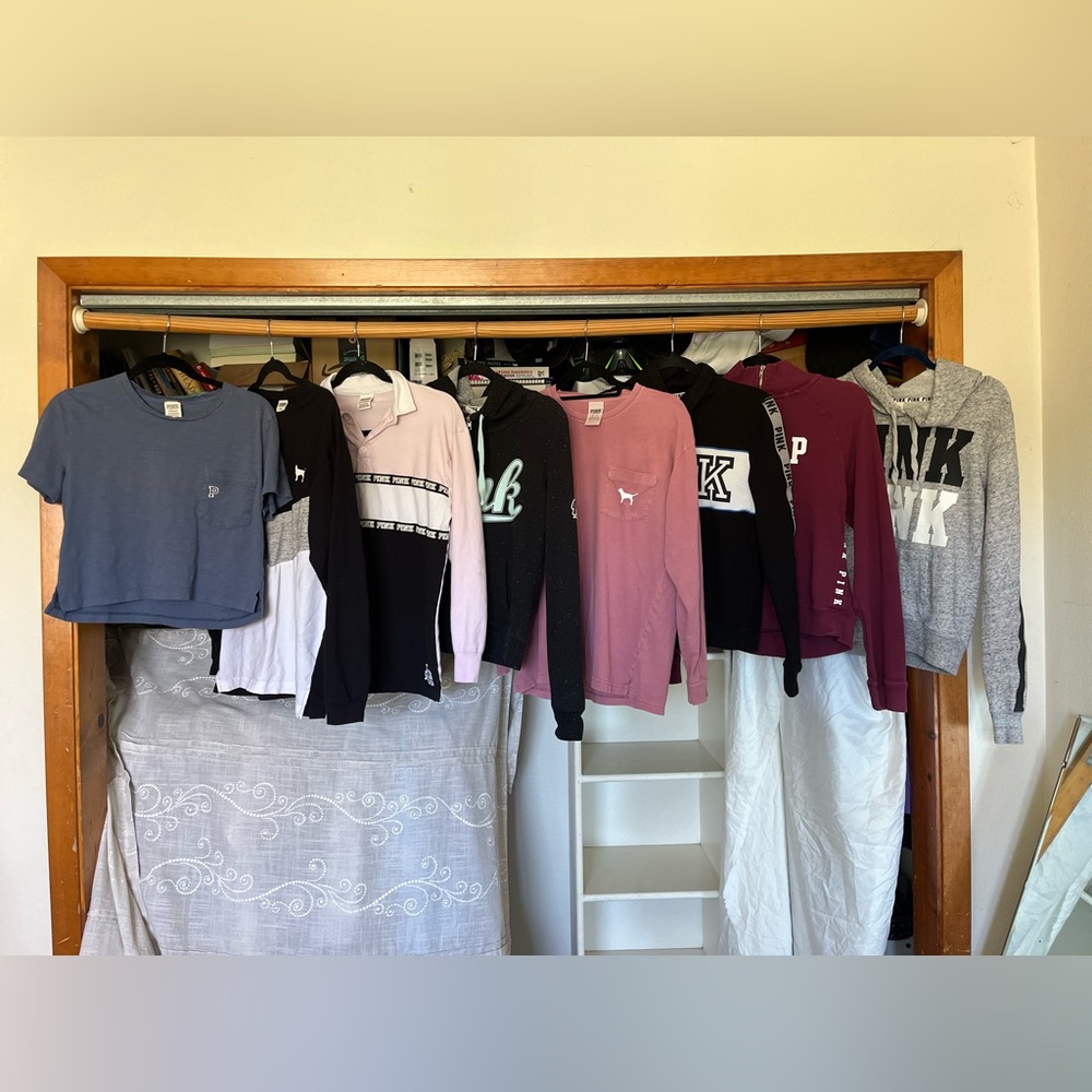 PINK Victoria’s Secret (lot of 8) tee, long sleeves, hoodies and mascot XS, S, M